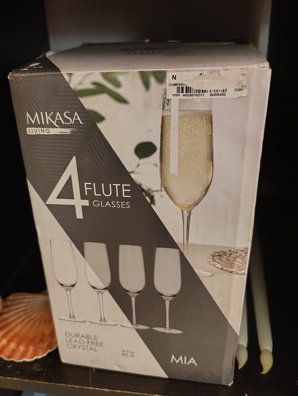 Mikasa Living Mia Glass Champagne Flutes Set of 4 NIB
